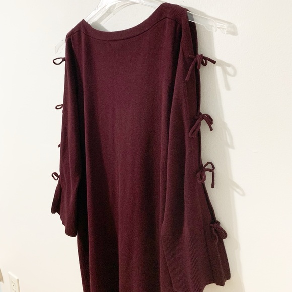 Vince Camuto Burgundy Mid Length Sweater Sheath Dress Bell Sleeve Tie Closure - Picture 4 of 9